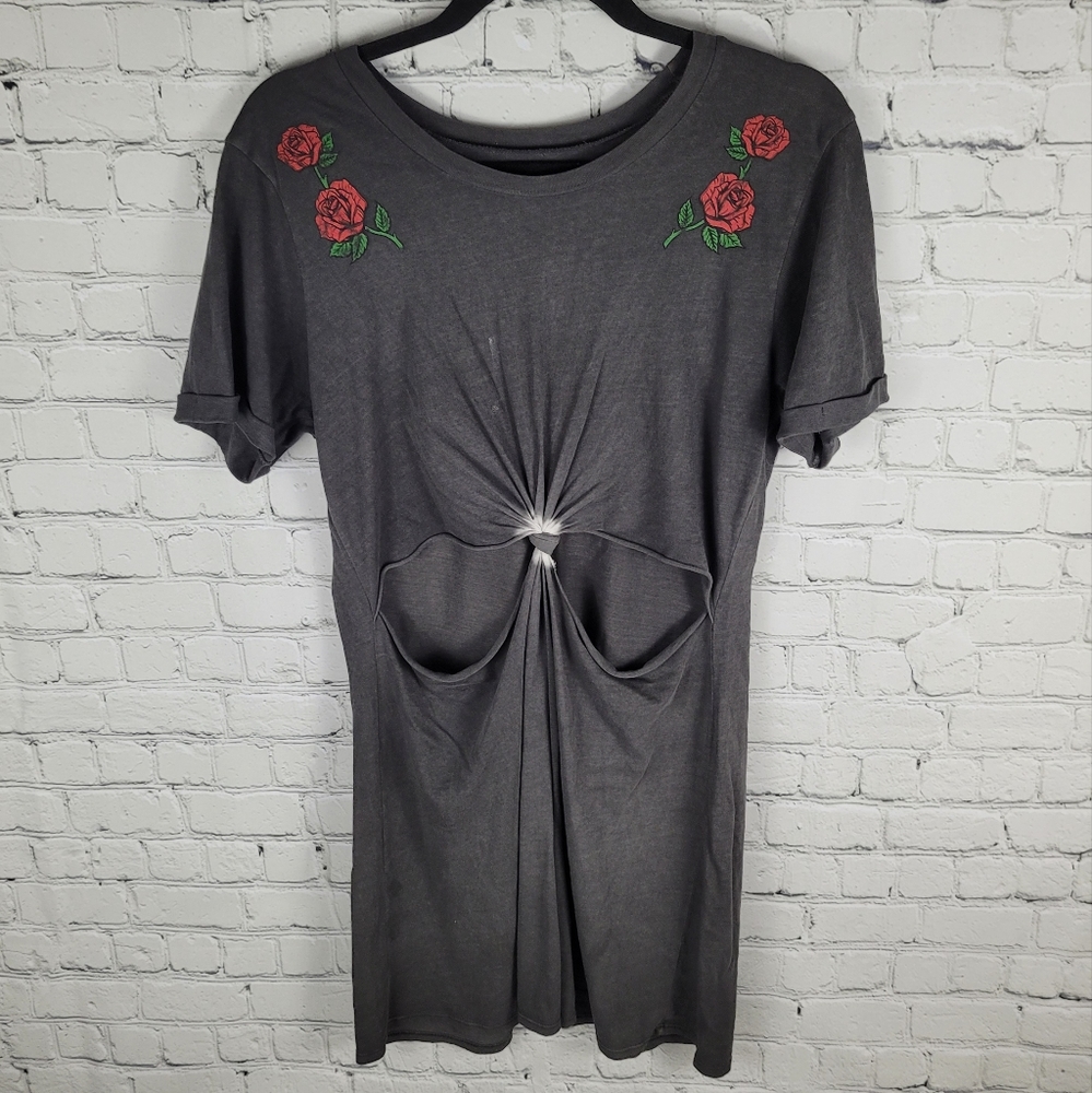 DESERT DREAMER | cutout knot detail rose short sleeve thin cotton dress